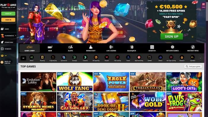 Playamo Casino lobby — pokies selection